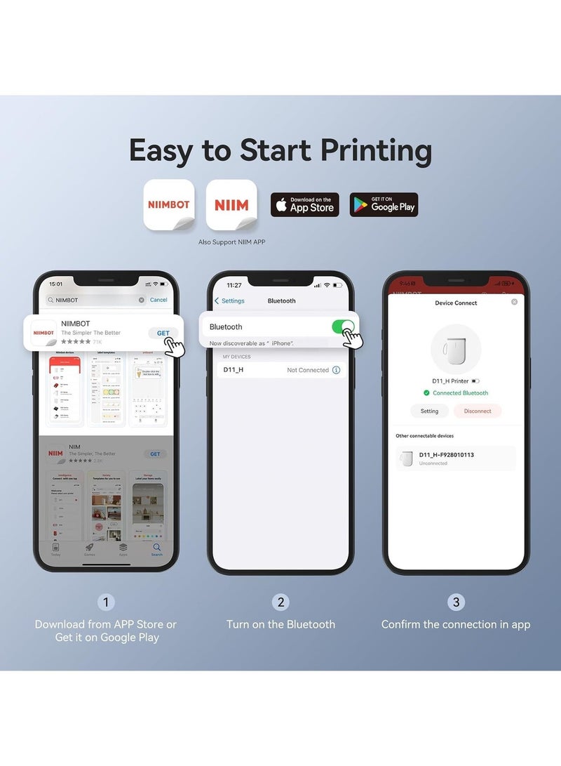 NIIMBOT D11 New Version Label Maker Machine D11-H Label Printer with Tape, 300dpi Upgraded Resolution, Bluetooth Label Printer, Portable Thermal Printer with 15mm Printing Width, Sticker Maker for Clothing Food Organizing Home Office School, Blue - Image 3
